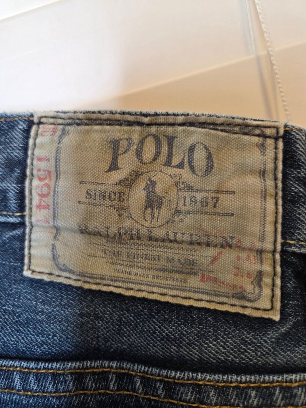 VTG Polo Ralph Lauren Mens 34x32 Straight-Leg Jeans distressed flaw Mexico - Picture 4 of 8